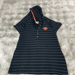 Harley-Davidson Black Striped Hooded Dress with Orange Logo Size XL-0092